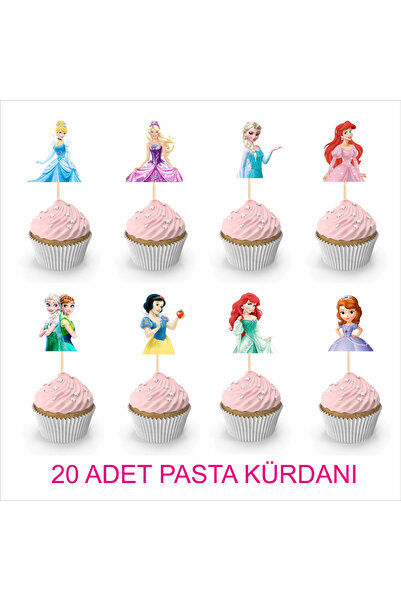 Atölye Doruk 20 ADET Prensesler-Kız Çocuk Doğum Günü Pasta Kürdanı-Pasta Süsü...