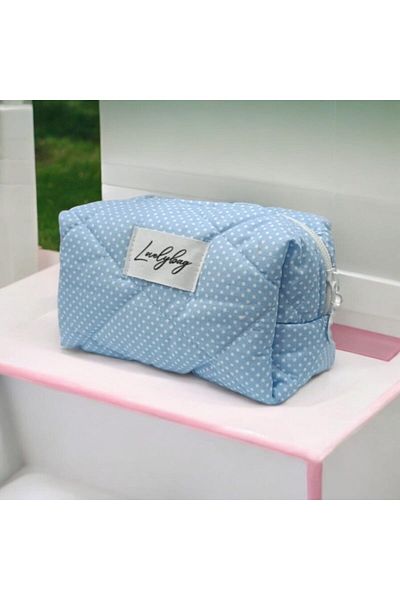 LOVELYBAG Baby Blue Μικρή Τσάντα Μακιγιάζ - Σχέδιο με Πόντους