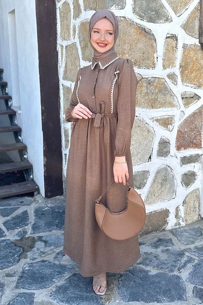 Gizce Selena Camel Colored Dress