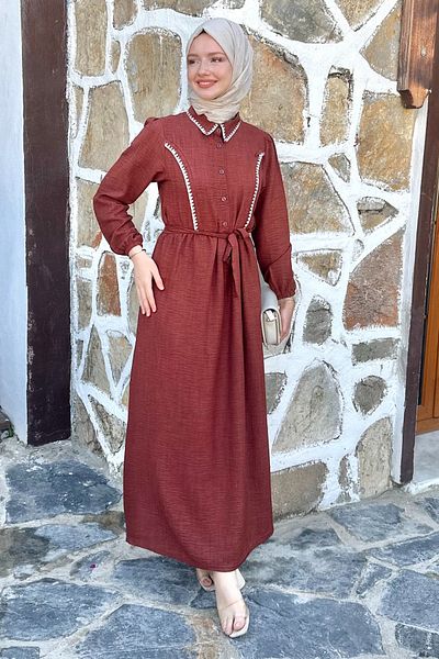 Gizce Selena Brick Color Dress