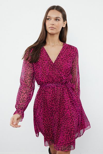 Trendyol Collection Μίνι φόρεμα με φούξια floral and animal print ζωσμένο - TWOSS20EL0626