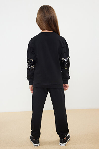 TRENDYOLKIDS Black Seasonal Sequined Knitted Suit for Girls - Tkdaw25au00022