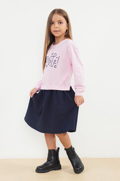 TRENDYOLKIDS Girls' Thin Slogan Patterned Seasonal Knitted Dress - Tkdaw25el00007