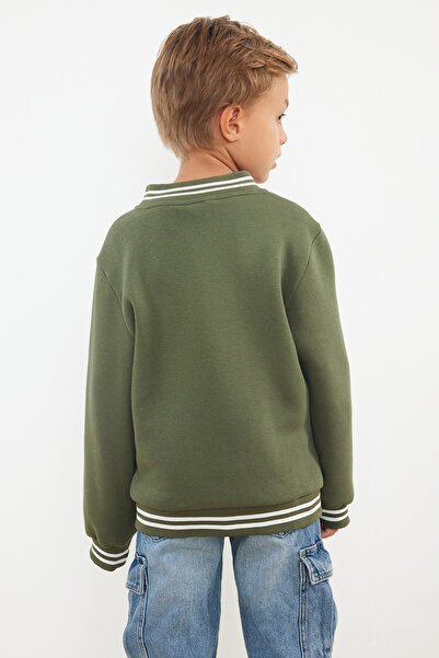 TRENDYOLKIDS Boy's Khaki Bomber Jacket - Slogan Print, School Uniform Tkdaw25ce00004