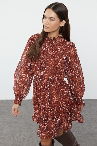 Trendyol Collection Χειμερινό υφαντό φόρεμα με λουλούδια καμήλας - TWOAW23EL00640