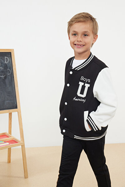 TRENDYOLKIDS Boy's Back Printed Black Bomber Jacket - TKDAW25CE00005