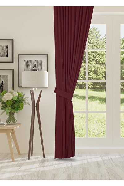 cheap's home Honeycomb Textured Velvet Woven Dense (1 X 3) Pleated Background Curtain (Bordo)