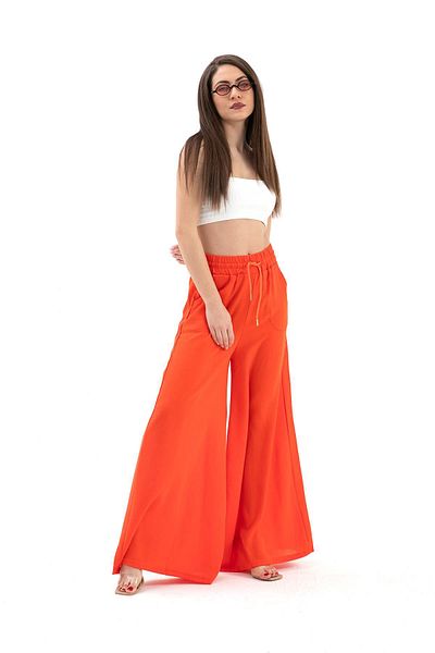 VAPUR Women's Linen Trousers with Wide Leg and Wide Belt - Orange