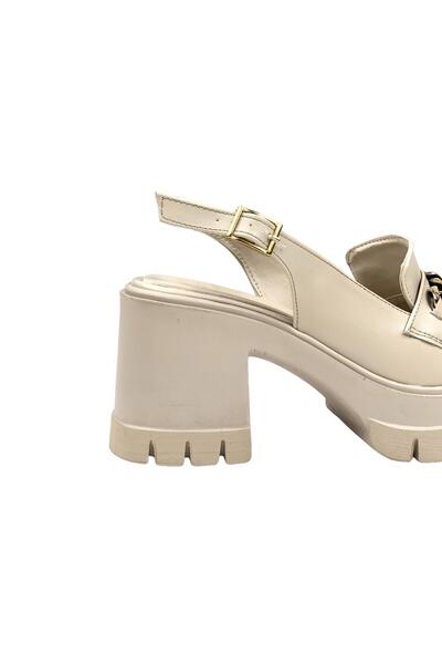 bescobel Women's Leofer Basskan Hutya - Chain Buckle, Open Back Shoes, 10 Cm 650