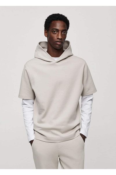 MANGO Man Short-Sleeved Hooded Sweatshirt