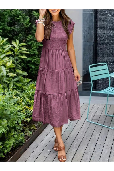 TKLC فستان نسائي قصير الأكمام مكشكش من جيبيل إيروبين