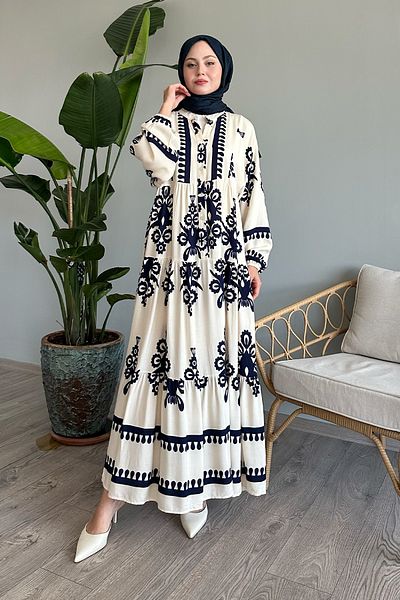 InStyle Rochie albă din viscoză - Motiv etnic