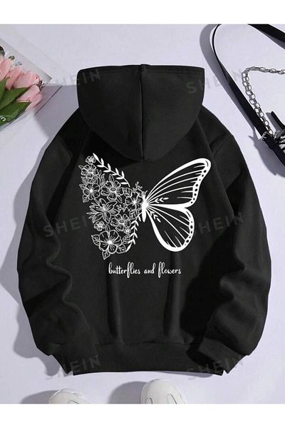 Keywest Детски суитшърт с качулка Oversize - с щампа на пеперуда