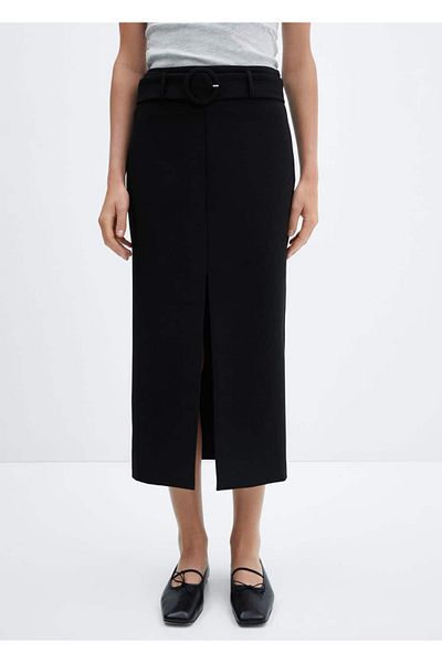 MANGO Woman Skirt with a slit with a medium waist