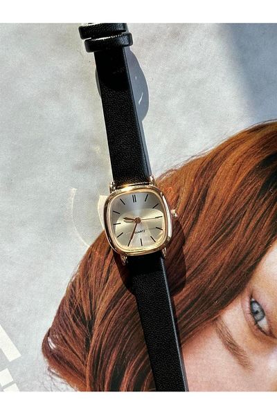 QUARTZ Black Leather Tiny Strap Watch - Rose Case
