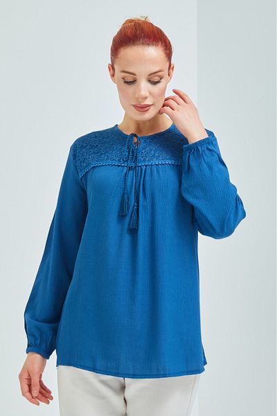 Stilmony Women's Indigo Blue Sile Cloth Summer Blouse