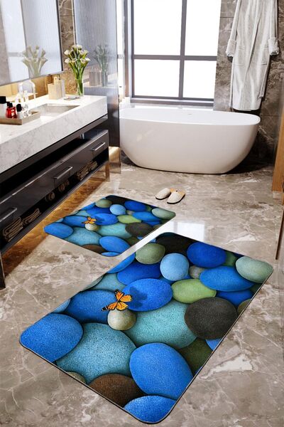 Homiko Blue Stones Patterned Set of 2 Large Size Bath Mat