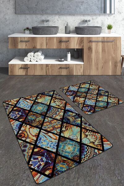 Homiko Colorful Mosaic Patterned Set of 2 Large Size Bath Mat