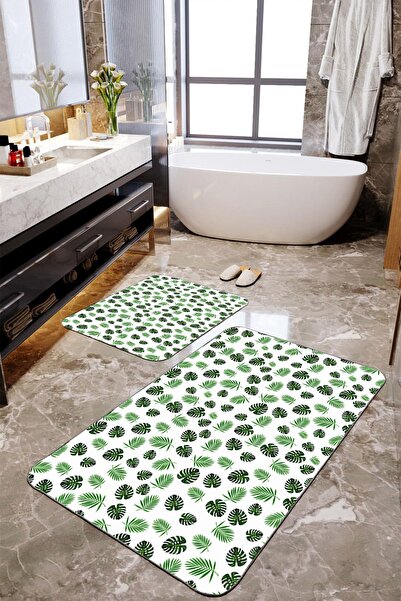 Homiko Set de 2 covorașe de baie mari cu model de frunze de palmier