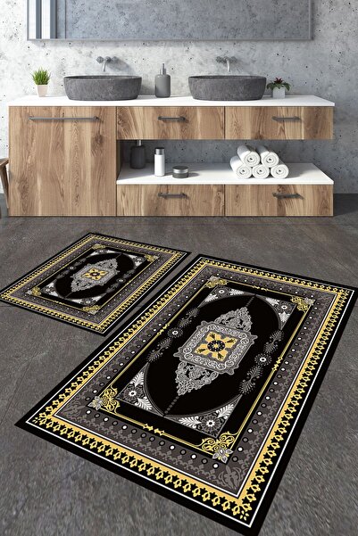 Homiko Set de 2 covorașe de baie mari cu model clasic galben