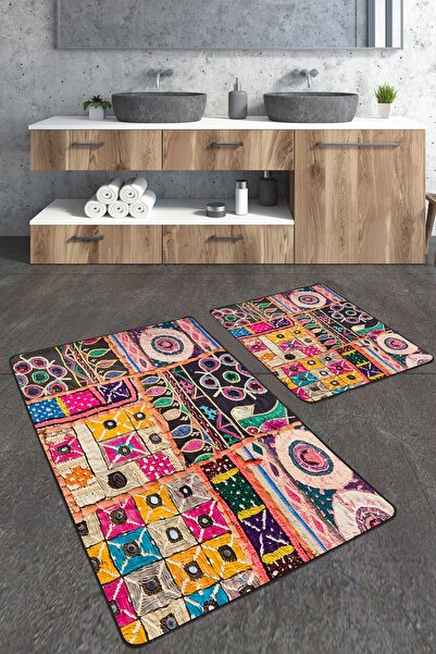 Homiko Set de 2 covorașe de baie mari cu model de petice