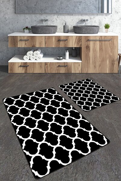 Homiko Set de 2 covorașe de baie mari, imprimate digital cu fundal negru