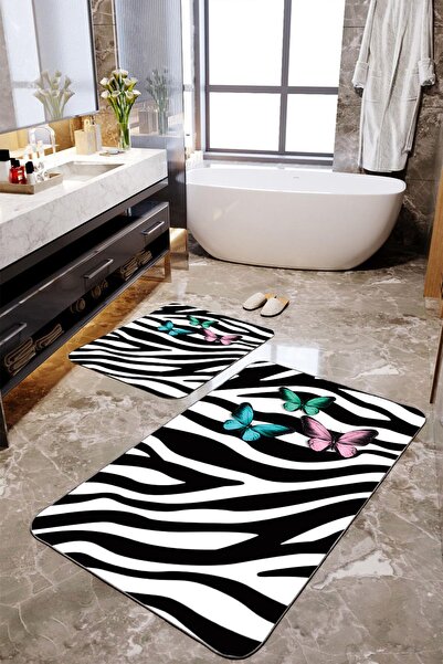 Homiko Set de 2 covorașe de baie mari cu model de zebră