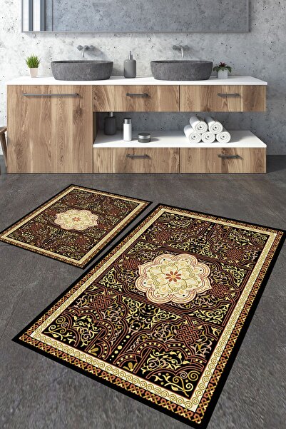 Homiko Set de 2 covorașe de baie mari cu model clasic cu burtă crem