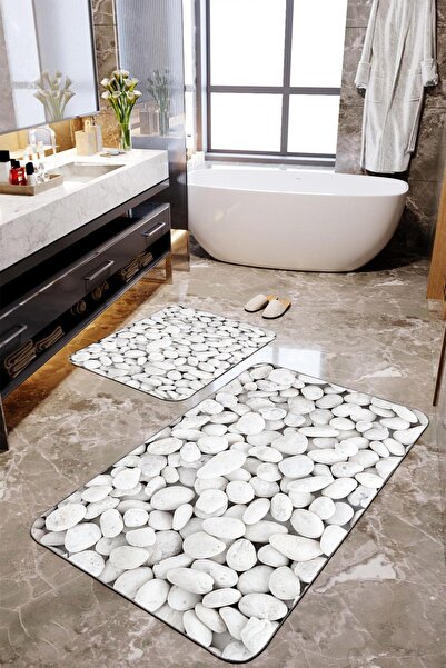 Homiko Set de 2 covorașe de baie mari cu imprimeu cu piatră albă