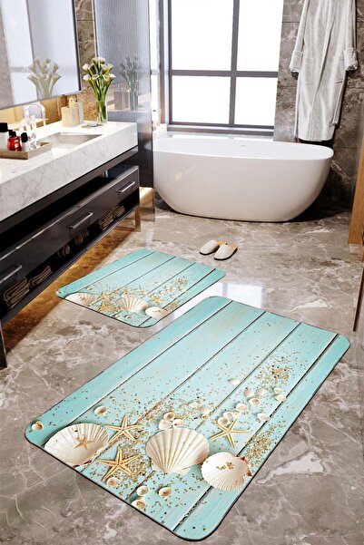 Homiko Set de 2 covorașe de baie mari cu imprimeu de scoici de mare