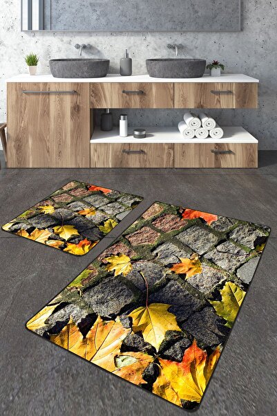 Homiko Set de 2 covorașe de baie mari cu model de frunze de toamnă