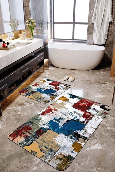 Homiko Oil Paint Digital Printed 2-Piece Large Size Bath Mat Set