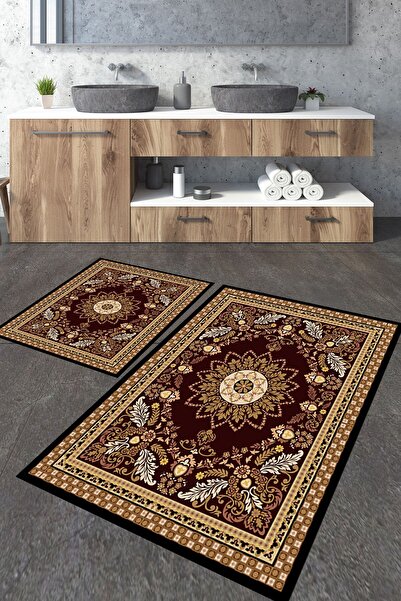 Homiko Set de 2 covorașe de baie mari cu model clasic auriu