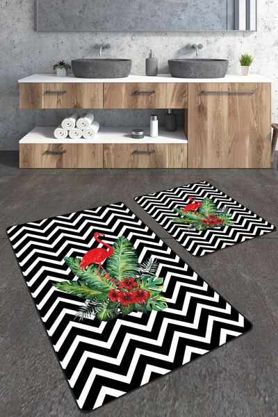 Homiko Set de 2 covorașe de baie mari cu model în zig-zag cu flamingo