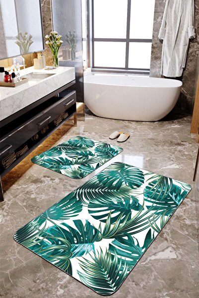 Homiko Set de 2 covorașe de baie mari cu model de frunze de palmier