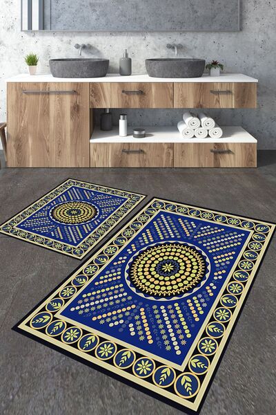 Homiko Bead Classic Patterned Large Size Bath Mat Set of 2