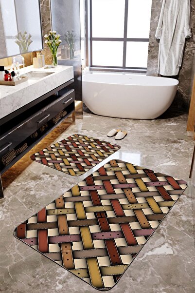 Homiko Set de 2 covorașe de baie mari cu model de curea