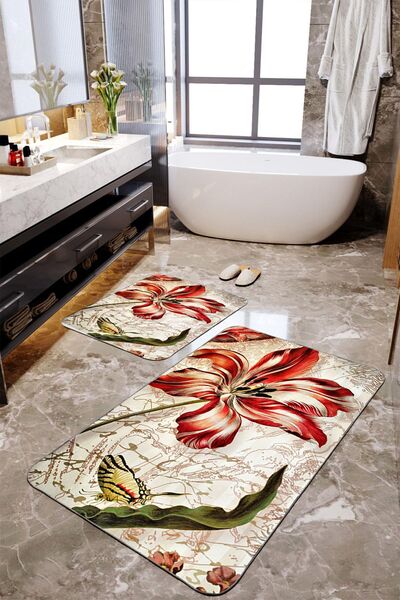 Homiko Set de 2 covorașe de baie mari cu model floral