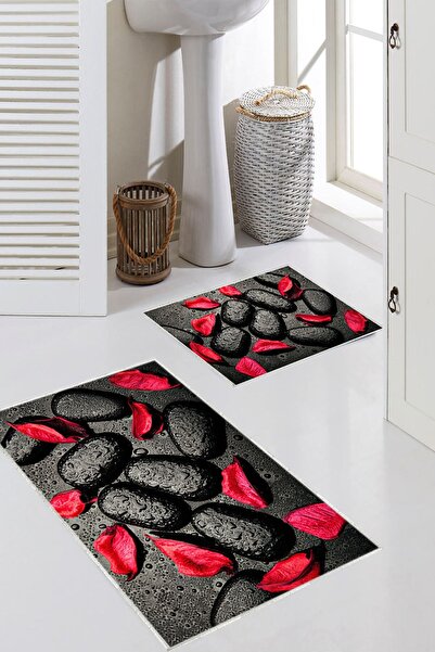 Homiko Set de 2 covorașe de baie mari cu model de piatră neagră