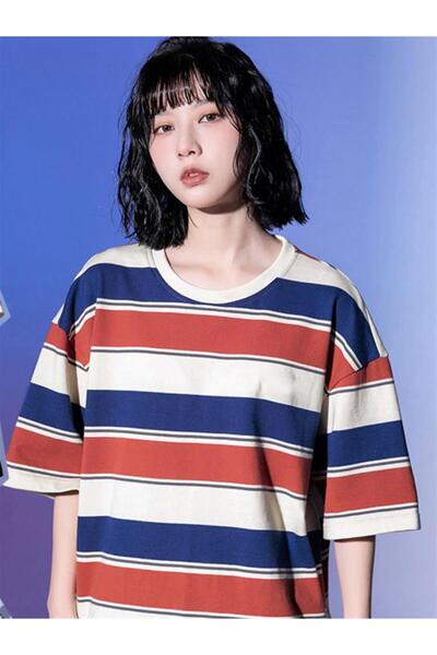 GOSSİP TEAM Μπλουζάκι Gossip Team Unisex Oversize - Κόκκινο Μπλε Ριγέ, Λευκό