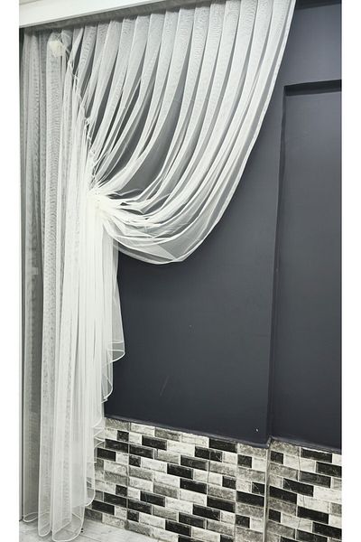 Art Perde Aripă stângă fără model pliat îngust (1/3) Mecanică dublu-cruce Cortina din tul grecesc potrivită pentru orice cameră Dublu-cruce