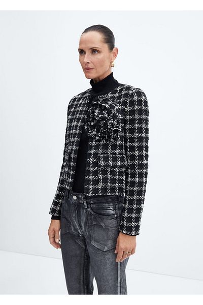 MANGO Woman Maxi květovaná tvídová bunda