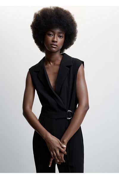MANGO Woman Belted Wrap Cut Jumpsuit