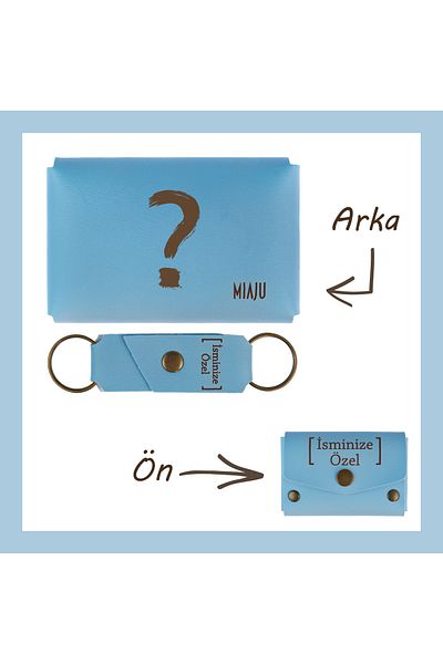 miawiki Light Blue NAme Custom PAtterned Question MArk - WAllet And KeychAin Set