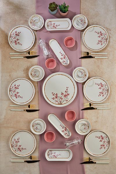 Erbaşlar Luxe Ceramic Handmade 21 Piece Sakura Flower Breakfast Set for 6 Persons