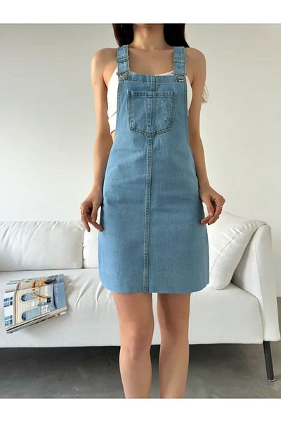 gocuk Women's Trend Strap Denim Jeans Salopet Skirt