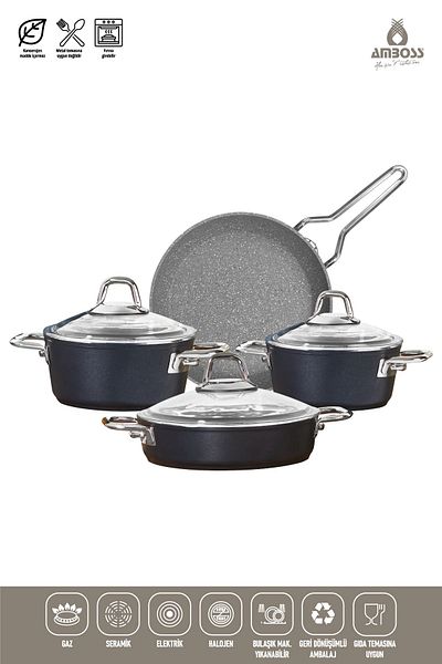 Amboss Crystal 7-Piece Granite Double Colored Pot Set - Black