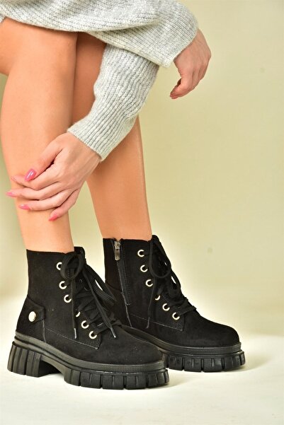 Fox Shoes Siyah Süet Kalın Tabanlı Günlük Kadın Bot N973084102