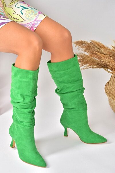 Fox Shoes Πράσινο Suede Heeled Gather Μοντέλο Γυναικεία Παπούτσια N749830002