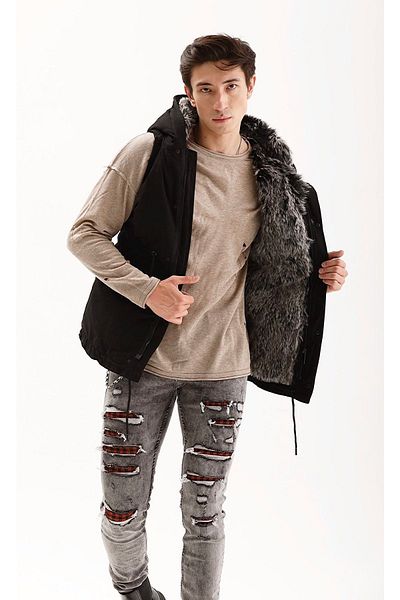 THIMOON Men's Black Standard Fit Hooded Puffer Vest